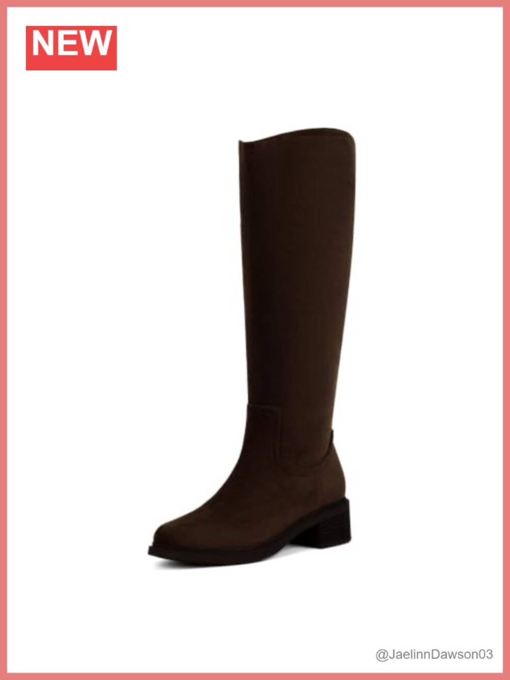 Knee High Boots Faux Suede Block Heel Side Zip Tall Boots